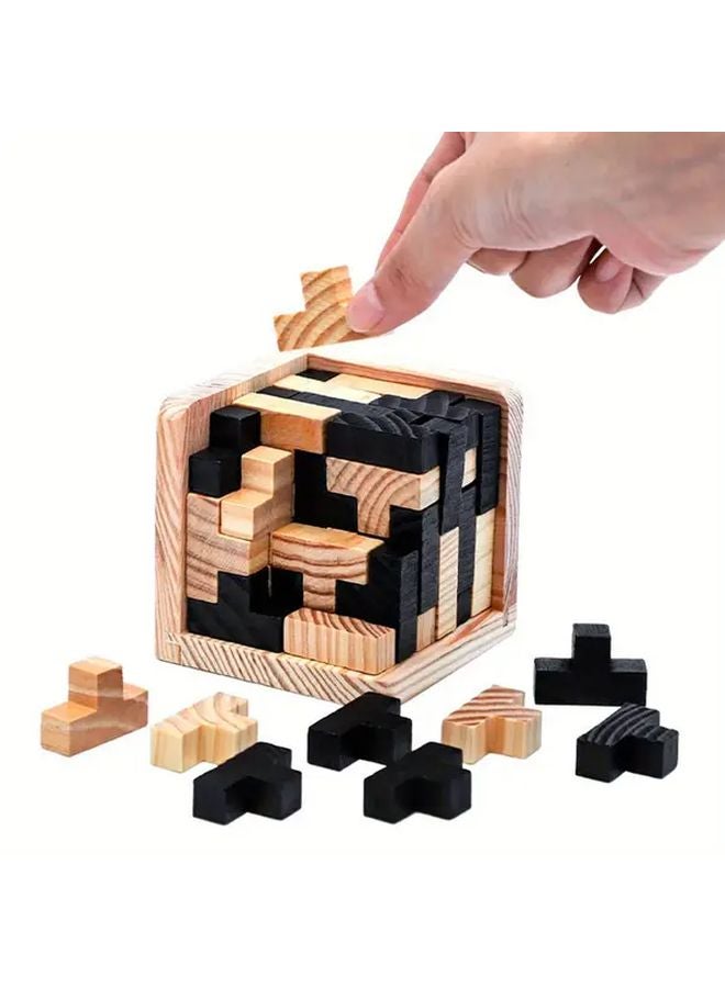 L Shaped Jigsaw 3D Puzzle Cube Set 54 Pcs Large Wood Brain Teaser For Adults - Image 2